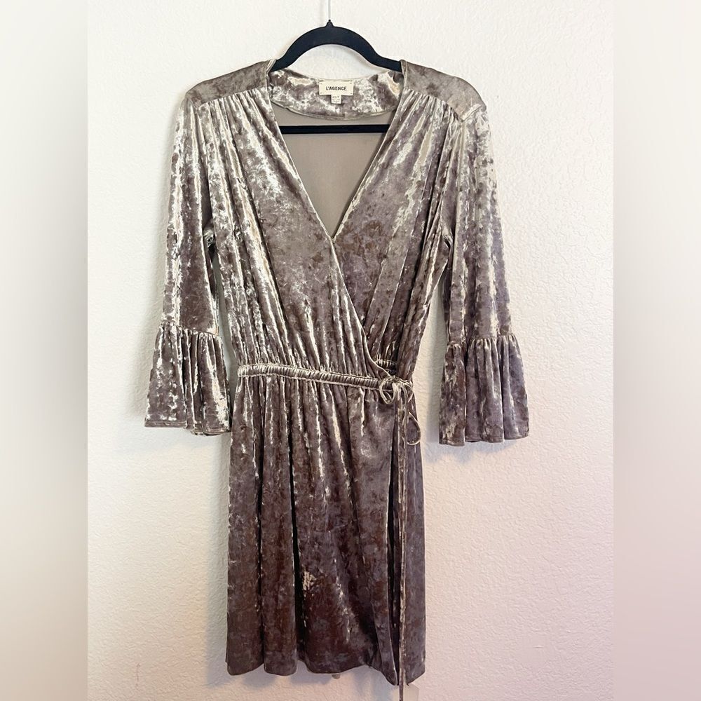 L'AGENCE Dress Riley Crushed Velvet Wrap above the knee Dress -XS - Picture 2 of 10